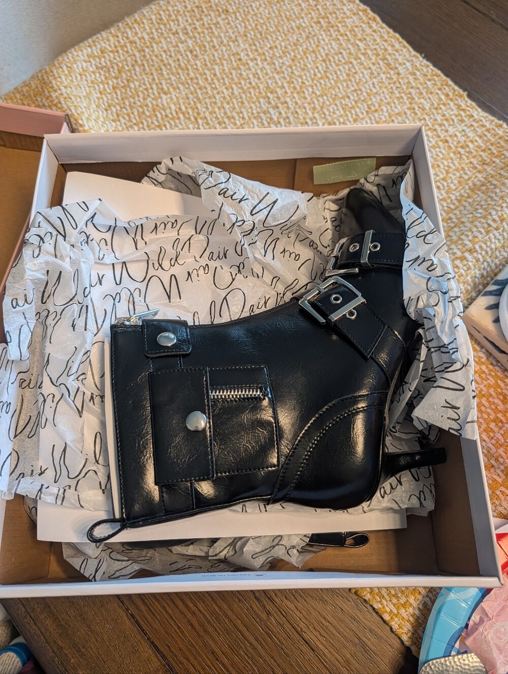 Wild Pair Black Patent Pointed Buckle & Zip Ankle Boots - Picture 2 of 6